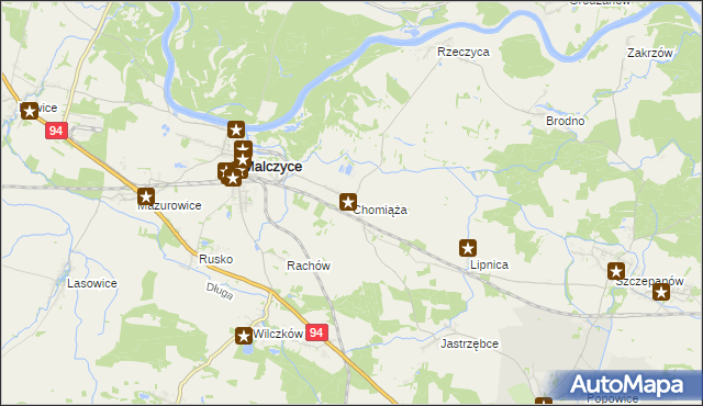 mapa Chomiąża gmina Malczyce, Chomiąża gmina Malczyce na mapie Targeo