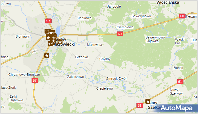 mapa Chyliny gmina Szelków, Chyliny gmina Szelków na mapie Targeo