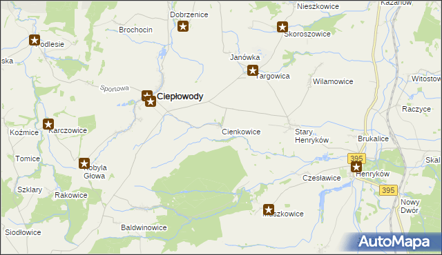 mapa Cienkowice, Cienkowice na mapie Targeo