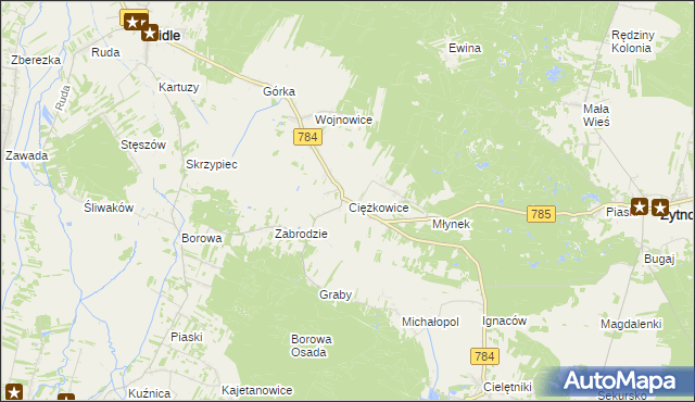 mapa Ciężkowice gmina Gidle, Ciężkowice gmina Gidle na mapie Targeo