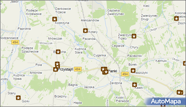 mapa Cyganka gmina Panki, Cyganka gmina Panki na mapie Targeo