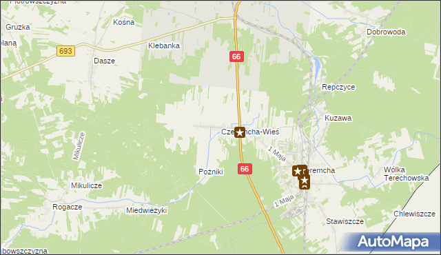 mapa Czeremcha-Wieś, Czeremcha-Wieś na mapie Targeo