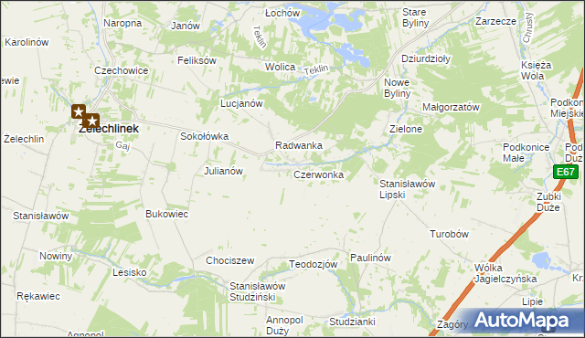 mapa Czerwonka gmina Żelechlinek, Czerwonka gmina Żelechlinek na mapie Targeo