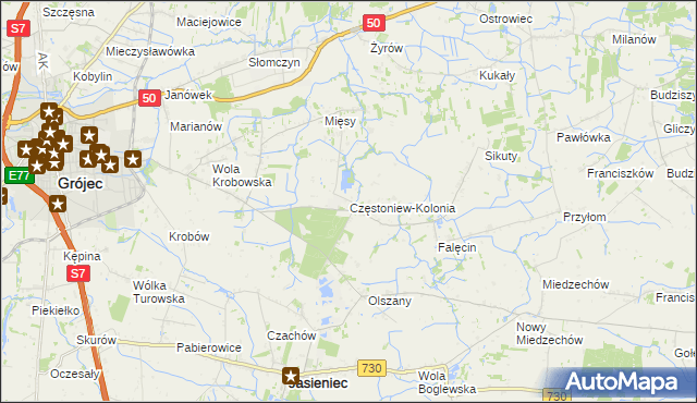 mapa Częstoniew-Kolonia, Częstoniew-Kolonia na mapie Targeo