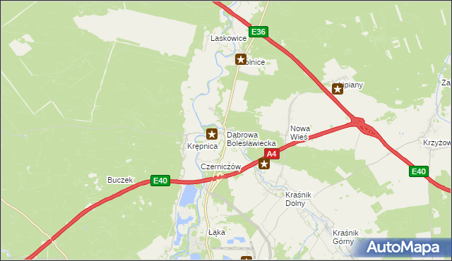 mapa Dąbrowa Bolesławiecka, Dąbrowa Bolesławiecka na mapie Targeo