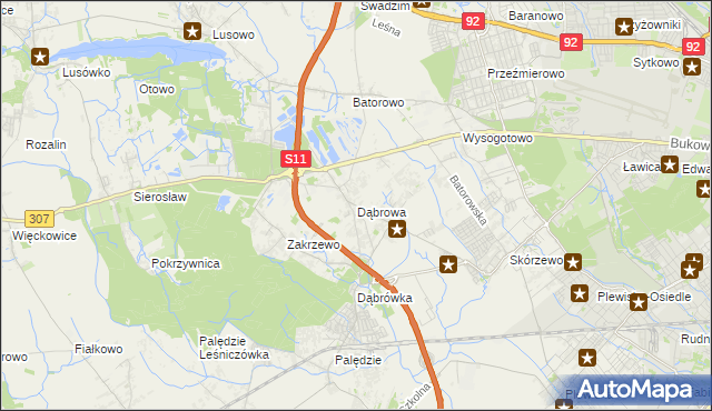 mapa Dąbrowa gmina Dopiewo, Dąbrowa gmina Dopiewo na mapie Targeo