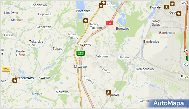mapa Dąbrowa gmina Żukowo, Dąbrowa gmina Żukowo na mapie Targeo