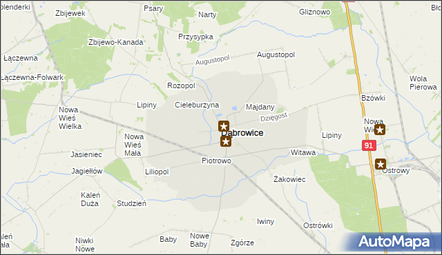 mapa Dąbrowice powiat kutnowski, Dąbrowice powiat kutnowski na mapie Targeo