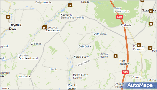 mapa Dąbrówka gmina Potok Wielki, Dąbrówka gmina Potok Wielki na mapie Targeo