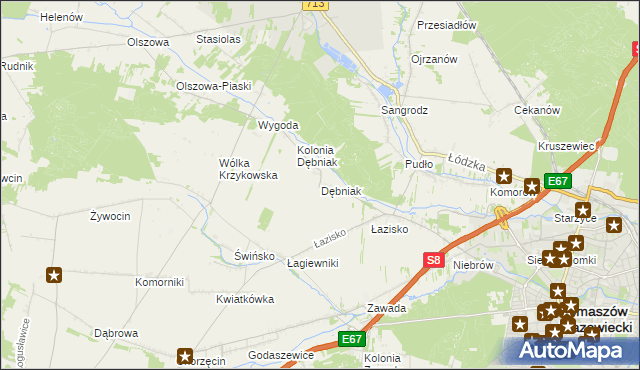mapa Dębniak gmina Ujazd, Dębniak gmina Ujazd na mapie Targeo