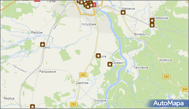 mapa Dłużyce, Dłużyce na mapie Targeo