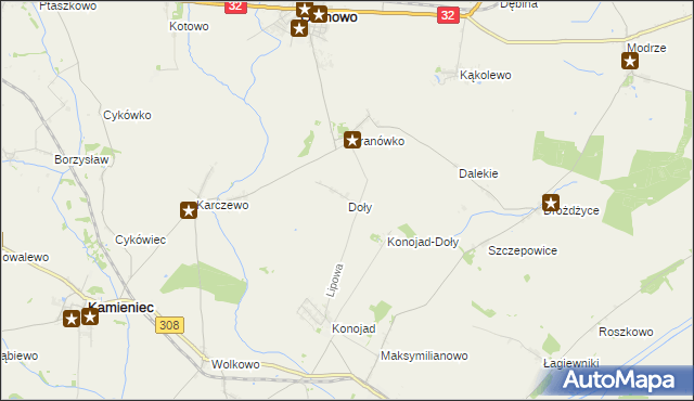 mapa Doły gmina Kamieniec, Doły gmina Kamieniec na mapie Targeo