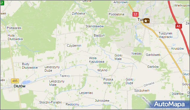 mapa Dylew gmina Tuszyn, Dylew gmina Tuszyn na mapie Targeo