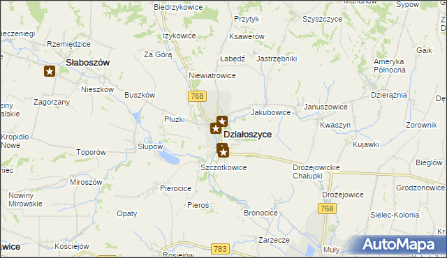 mapa Działoszyce, Działoszyce na mapie Targeo