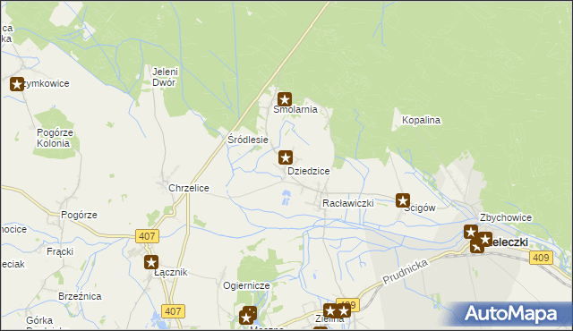 mapa Dziedzice gmina Strzeleczki, Dziedzice gmina Strzeleczki na mapie Targeo
