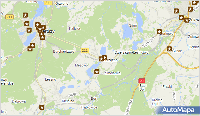 mapa Dzierżążno gmina Kartuzy, Dzierżążno gmina Kartuzy na mapie Targeo