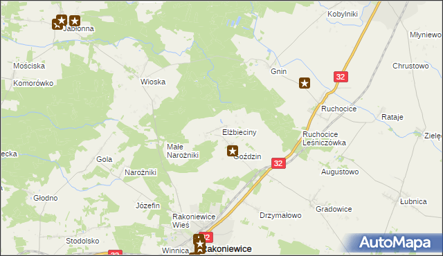 mapa Elżbieciny, Elżbieciny na mapie Targeo