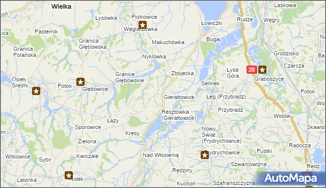 mapa Gierałtowice gmina Wieprz, Gierałtowice gmina Wieprz na mapie Targeo
