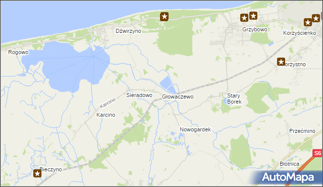 mapa Głowaczewo gmina Kołobrzeg, Głowaczewo gmina Kołobrzeg na mapie Targeo