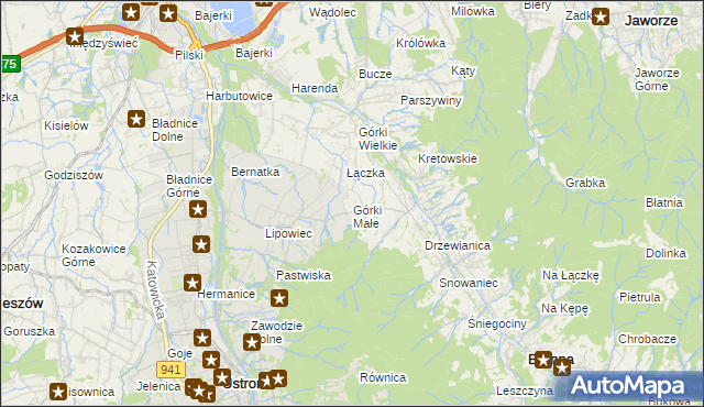 mapa Górki Małe gmina Brenna, Górki Małe gmina Brenna na mapie Targeo