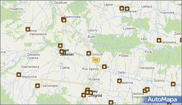 mapa Gorzyce gmina Nowy Żmigród, Gorzyce gmina Nowy Żmigród na mapie Targeo