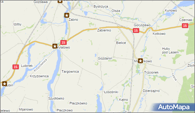 mapa Gozdanin gmina Mogilno, Gozdanin gmina Mogilno na mapie Targeo