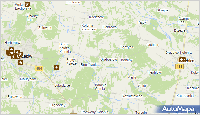mapa Grabostów gmina Zelów, Grabostów gmina Zelów na mapie Targeo