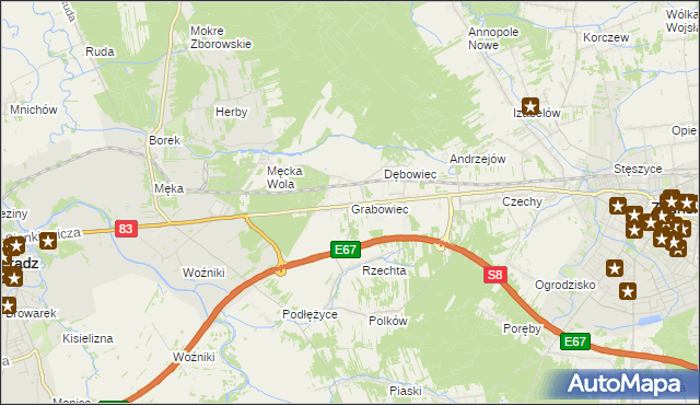 mapa Grabowiec gmina Sieradz, Grabowiec gmina Sieradz na mapie Targeo