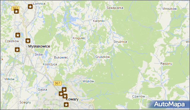 mapa Gruszków gmina Mysłakowice, Gruszków gmina Mysłakowice na mapie Targeo