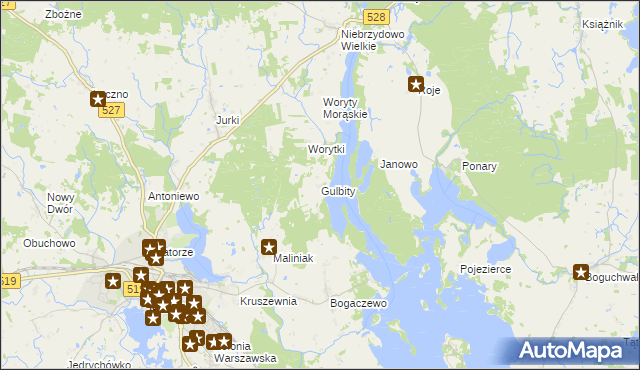 mapa Gulbity gmina Morąg, Gulbity gmina Morąg na mapie Targeo