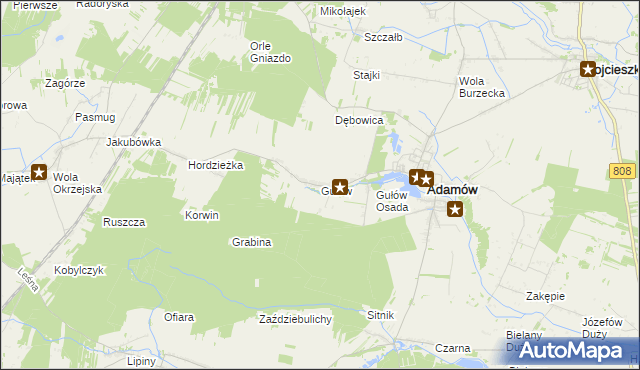 mapa Gułów gmina Adamów, Gułów gmina Adamów na mapie Targeo