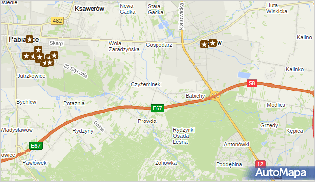 mapa Guzew gmina Rzgów, Guzew gmina Rzgów na mapie Targeo