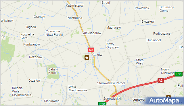 mapa Guzów gmina Wiskitki, Guzów gmina Wiskitki na mapie Targeo