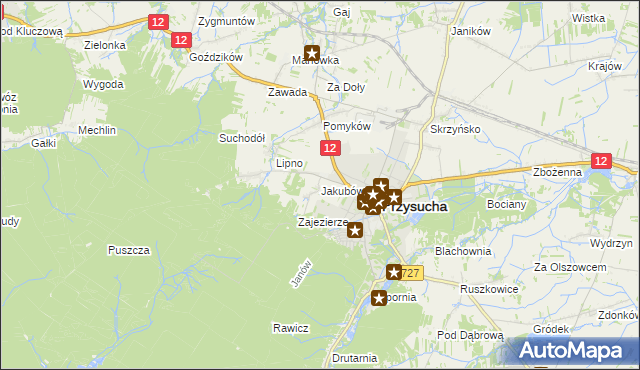 mapa Jakubów gmina Przysucha, Jakubów gmina Przysucha na mapie Targeo