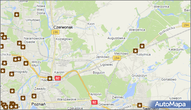mapa Janikowo gmina Swarzędz, Janikowo gmina Swarzędz na mapie Targeo