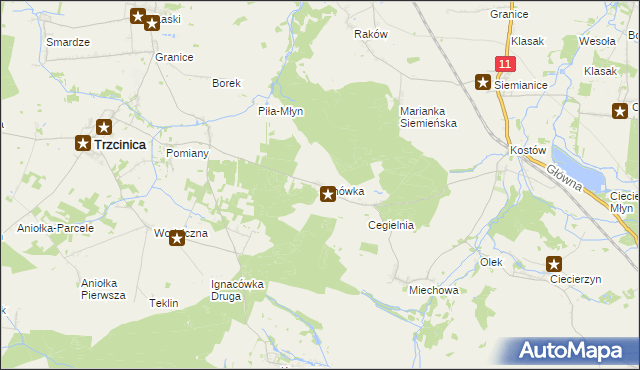 mapa Janówka gmina Byczyna, Janówka gmina Byczyna na mapie Targeo