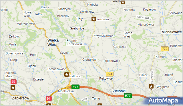 mapa Januszowice gmina Zielonki, Januszowice gmina Zielonki na mapie Targeo