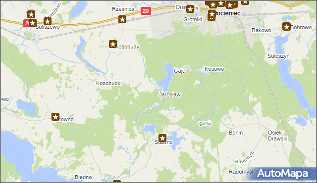 mapa Jarosław gmina Złocieniec, Jarosław gmina Złocieniec na mapie Targeo