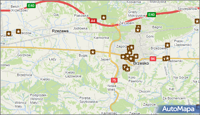 mapa Jasień gmina Brzesko, Jasień gmina Brzesko na mapie Targeo