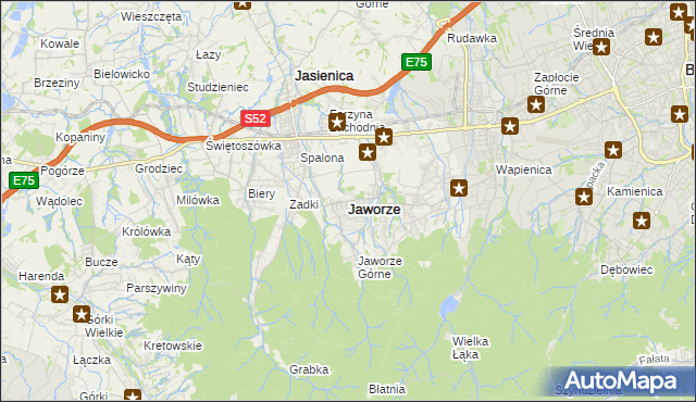mapa Jaworze powiat bielski, Jaworze powiat bielski na mapie Targeo