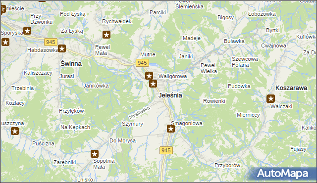 mapa Jeleśnia, Jeleśnia na mapie Targeo