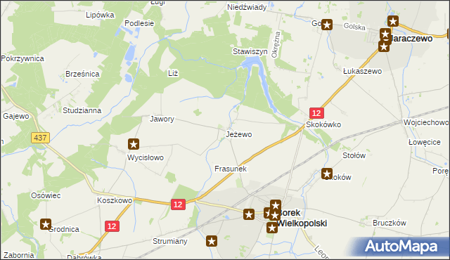 mapa Jeżewo gmina Borek Wielkopolski, Jeżewo gmina Borek Wielkopolski na mapie Targeo