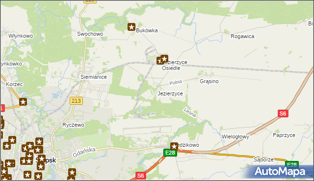 mapa Jezierzyce gmina Słupsk, Jezierzyce gmina Słupsk na mapie Targeo