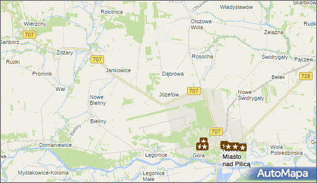 mapa Józefów gmina Nowe Miasto nad Pilicą, Józefów gmina Nowe Miasto nad Pilicą na mapie Targeo