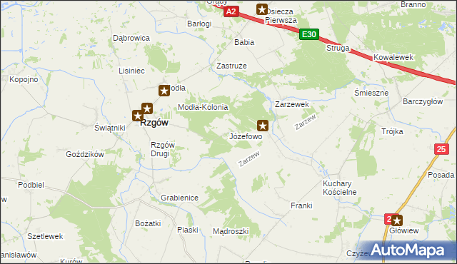 mapa Józefowo gmina Rzgów, Józefowo gmina Rzgów na mapie Targeo