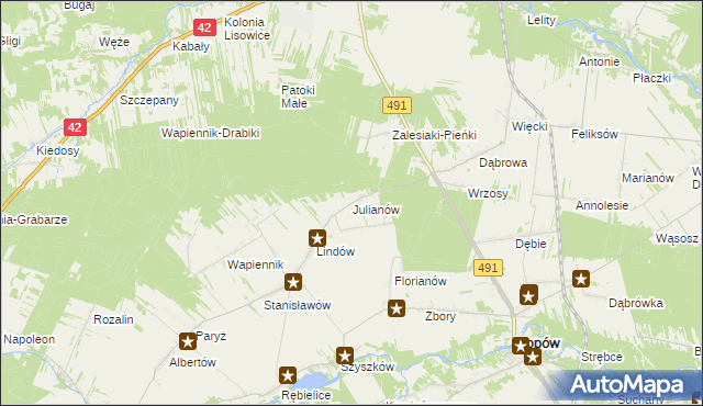 mapa Julianów gmina Lipie, Julianów gmina Lipie na mapie Targeo