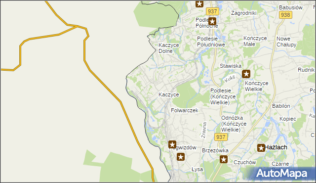 mapa Kaczyce gmina Zebrzydowice, Kaczyce gmina Zebrzydowice na mapie Targeo