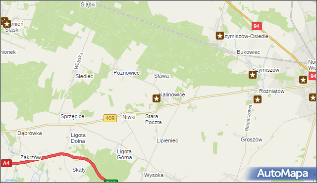 mapa Kalinowice gmina Strzelce Opolskie, Kalinowice gmina Strzelce Opolskie na mapie Targeo