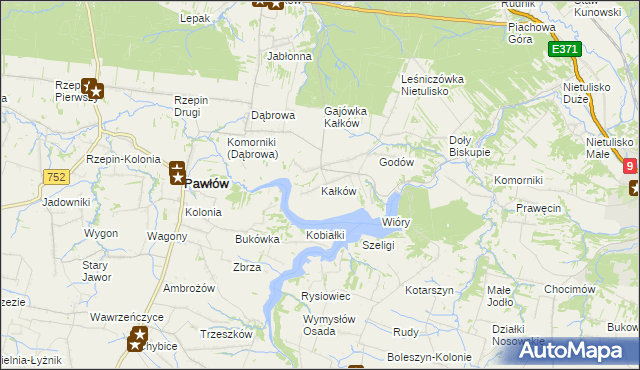 mapa Kałków gmina Pawłów, Kałków gmina Pawłów na mapie Targeo
