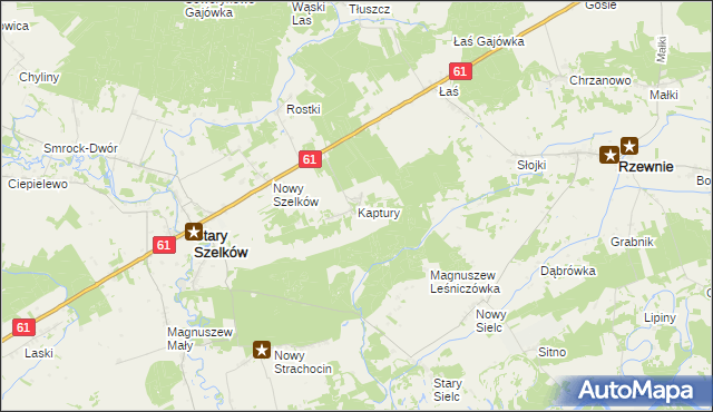 mapa Kaptury gmina Szelków, Kaptury gmina Szelków na mapie Targeo